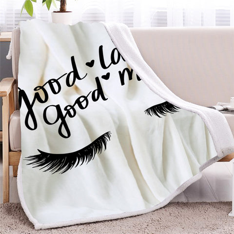 Image of Good Lashes Good Mood Sherpa Fleece Blanket - Beddingify