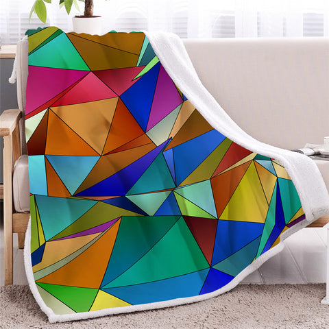 Image of Geometric Mutilcolor Sherpa Fleece Blanket