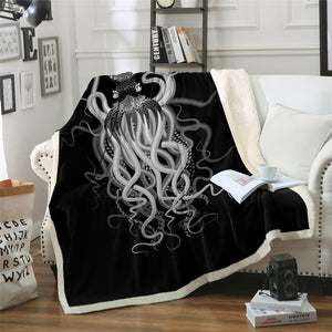 Black Octopus Sherpa Fleece Blanket - Beddingify