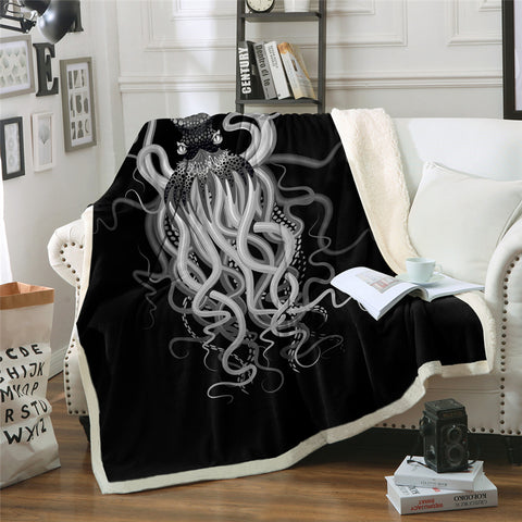 Image of Black Octopus Sherpa Fleece Blanket - Beddingify