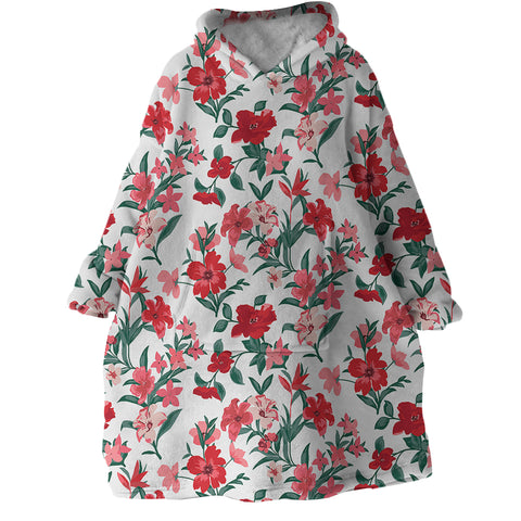 Image of Red Flowers SWLF2243 Hoodie Wearable Blanket