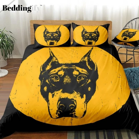 Image of Yellow Black Dog Comforter Set - Beddingify