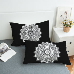 Mandala Wheel Black Pillowcase