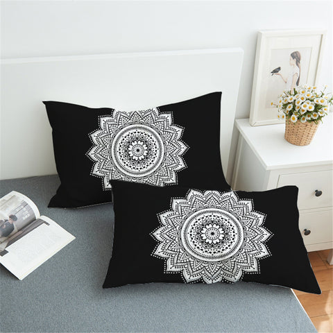 Image of Mandala Wheel Black Pillowcase