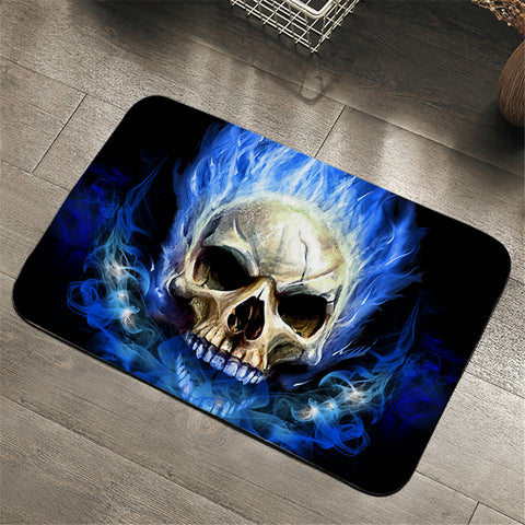 Image of Blue Flamming Skull SRU019069140 Door Mat