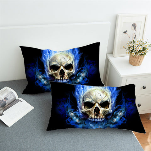 Image of Blue Flaming Skull Pillowcase