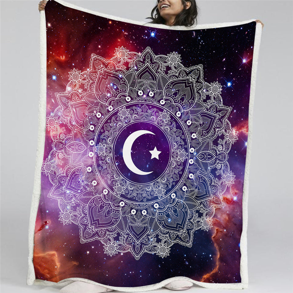 Mandala Moon Sherpa Fleece Blanket - Beddingify