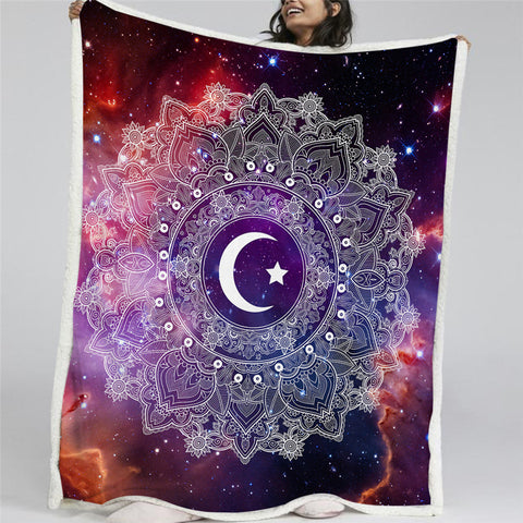 Image of Mandala Moon Sherpa Fleece Blanket - Beddingify