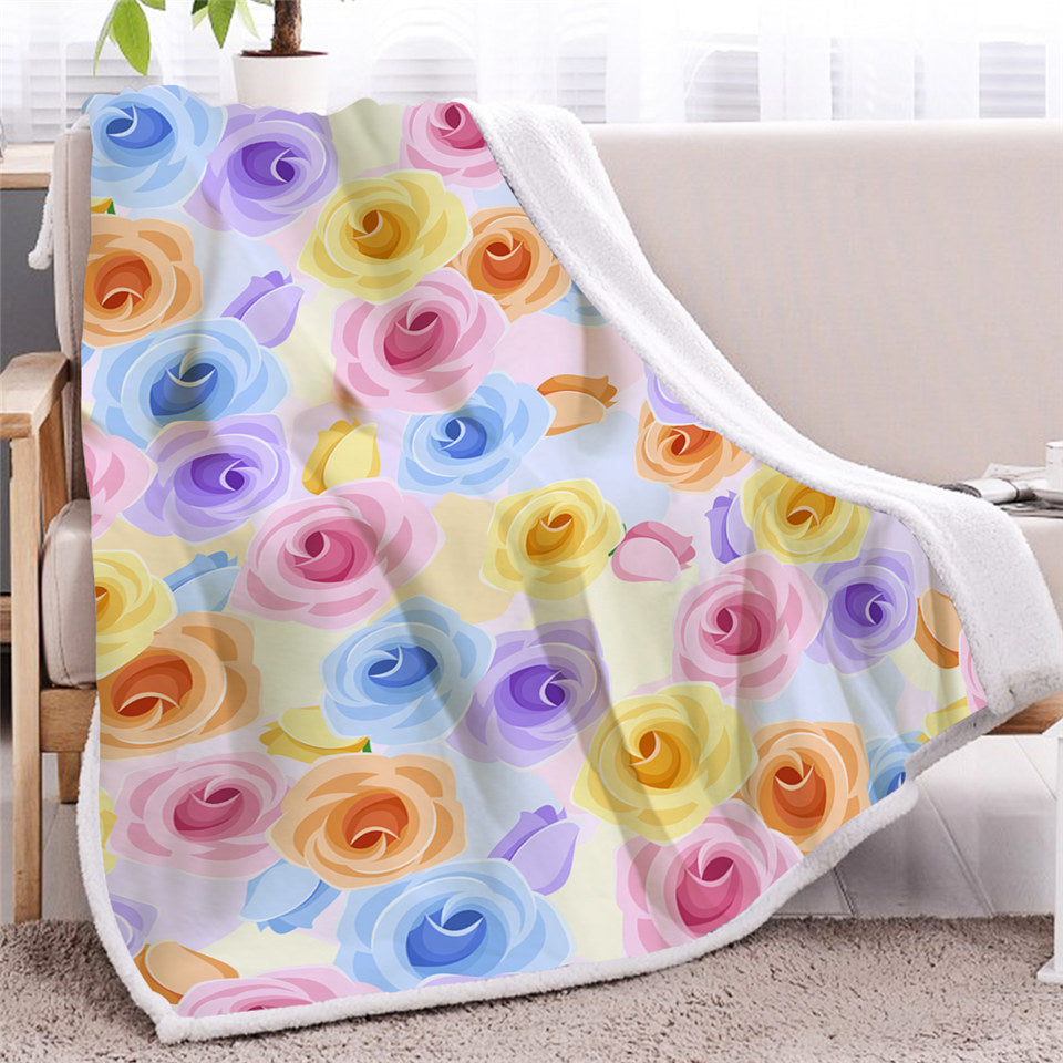 Colorful Roses Sherpa Fleece Blanket
