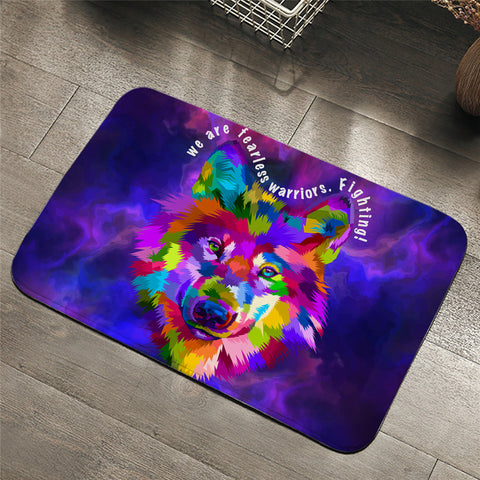 Image of Fighting Colored Wolf Purple Door Mat