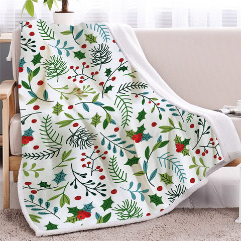 Image of Floral Patterns White Sherpa Fleece Blanket