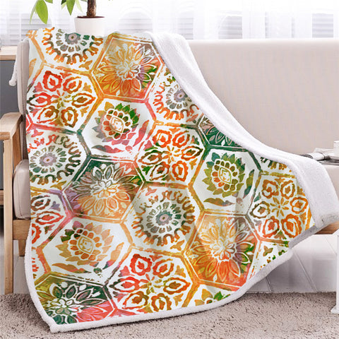 Image of Floral Tiles Themed Sherpa Fleece Blanket