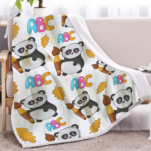 Image of ABC Panda Patterns Sherpa Fleece Blanket