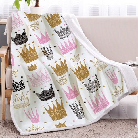 Image of Crown Pattern Sherpa Fleece Blanket