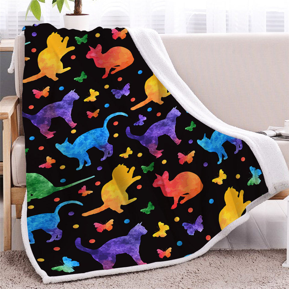 Colorful Cats And Butterflies BLMT2758 Sherpa Fleece Blanket