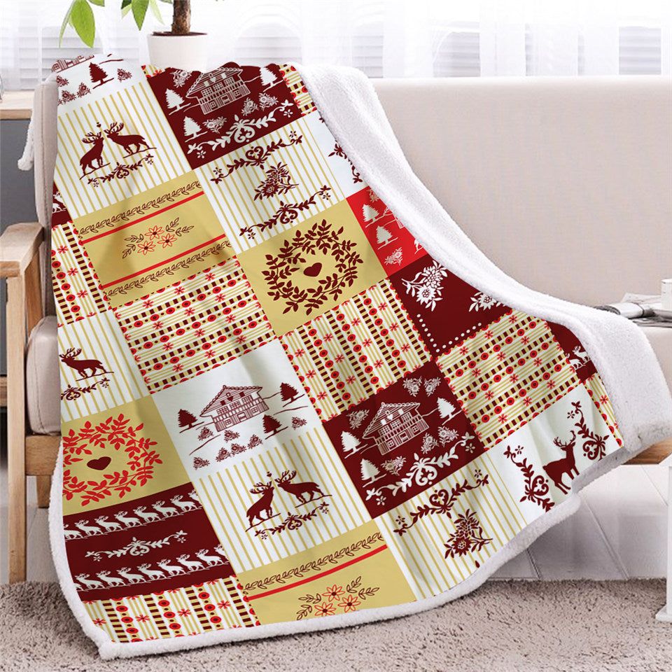 Vintage Elk Themed Sherpa Fleece Blanket