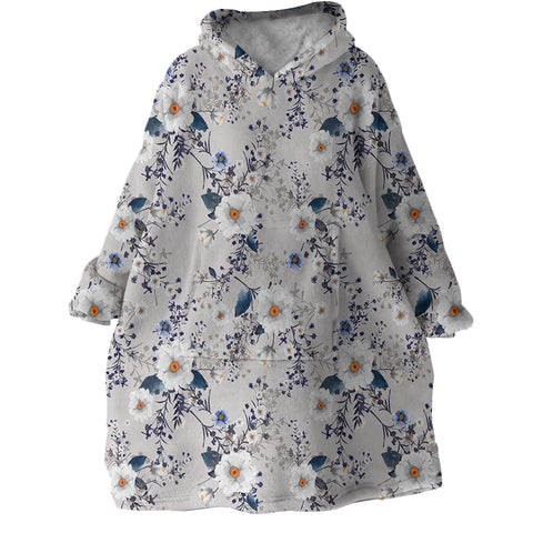 Image of White Flowers SWLF2166 Hoodie Wearable Blanket