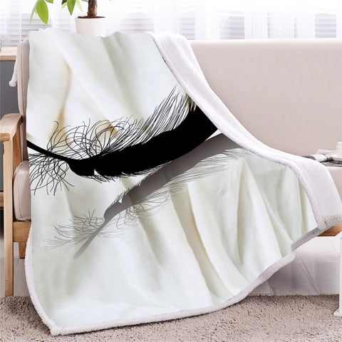 Image of Black Bird Feather Sherpa Fleece Blanket