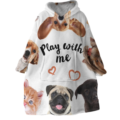 Image of Play With Me Pug SWLF0483 Hoodie Wearable Blanket
