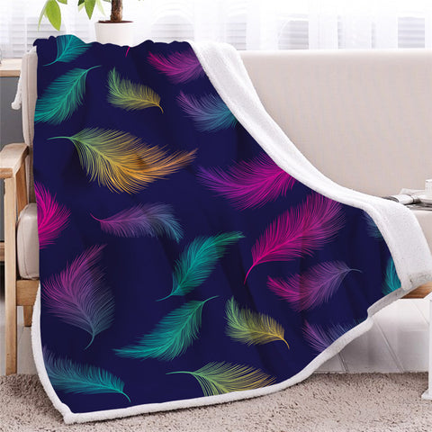 Image of Colorful Feather Patterns Sherpa Fleece Blanket