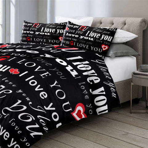 Image of I Love You Black Bedding Set - Beddingify
