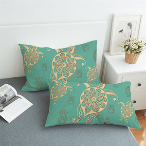 Golden Stylized Turtle Jade Pillowcase