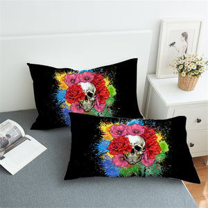 Skull On Flowers Pillowcase