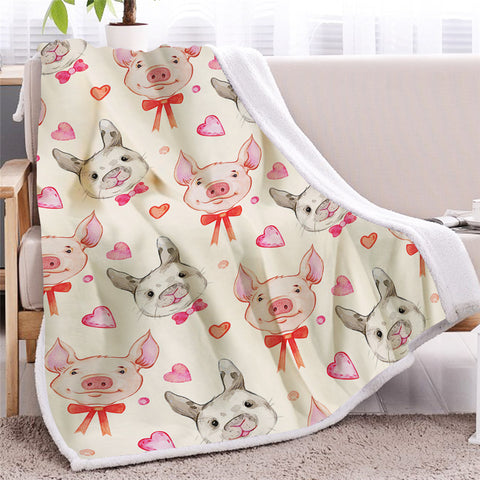 Image of Cartoon Pig Themed Sherpa Fleece Blanket