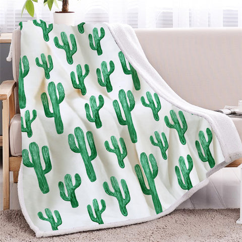 Image of Green CactusThemed Sherpa Fleece Blanket - Beddingify