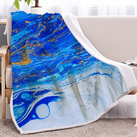 Image of Blue Sand Themed Sherpa Fleece Blanket - Beddingify