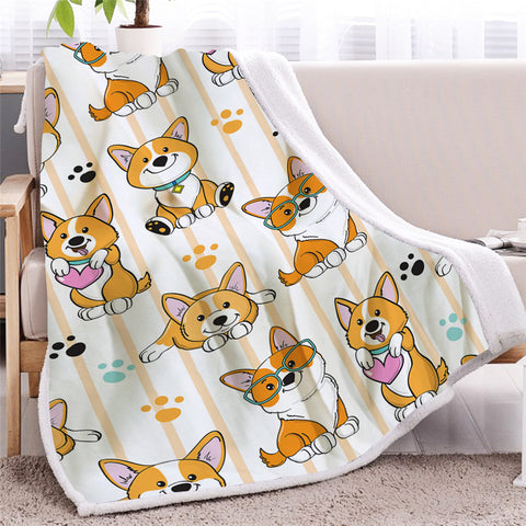 Image of Cartooned Shiba Sherpa Fleece Blanket