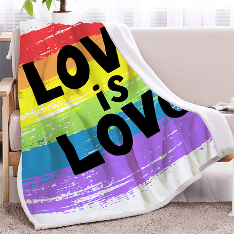 Image of Love Is Love Rainbow Sherpa Fleece Blanket