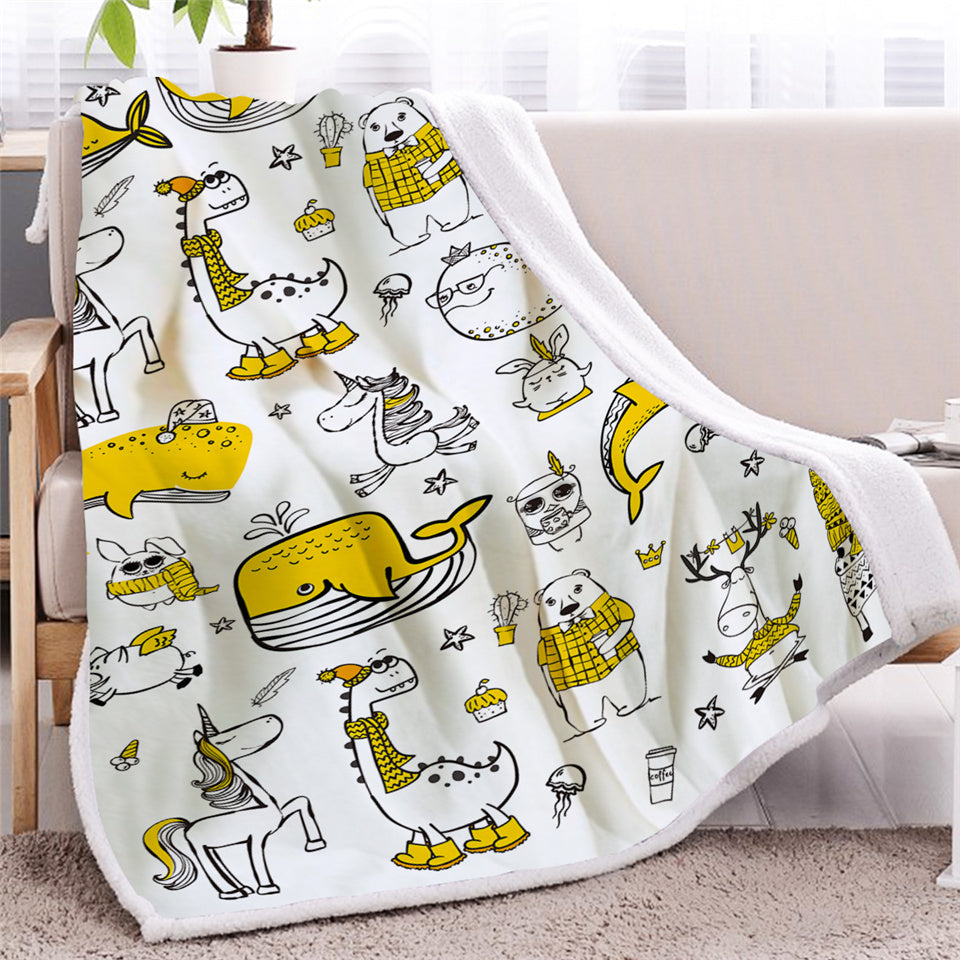 Cartoon Kid Animal Sherpa Fleece Blanket - Beddingify
