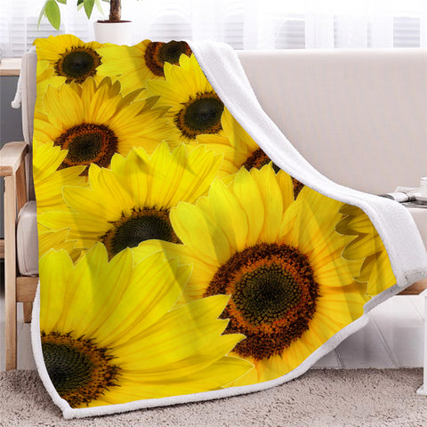 Image of Sunflowers Motif Sherpa Fleece Blanket