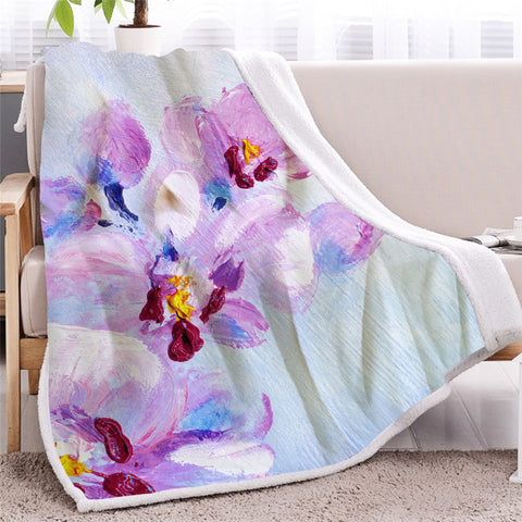 Image of Orchid Painting Themed Sherpa Fleece Blanket