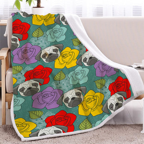 Image of Roses And Bulldog Themed Sherpa Fleece Blanket