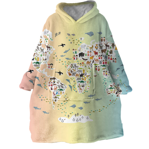 Image of Animal World Map SWLF0534 Hoodie Wearable Blanket