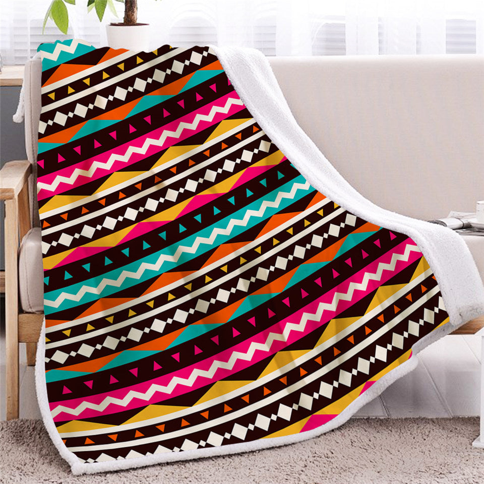 Tribe Aztec Themed Sherpa Fleece Blanket