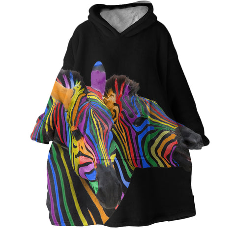 Image of Multicolored Zebras SWLF1668 Hoodie Wearable Blanket