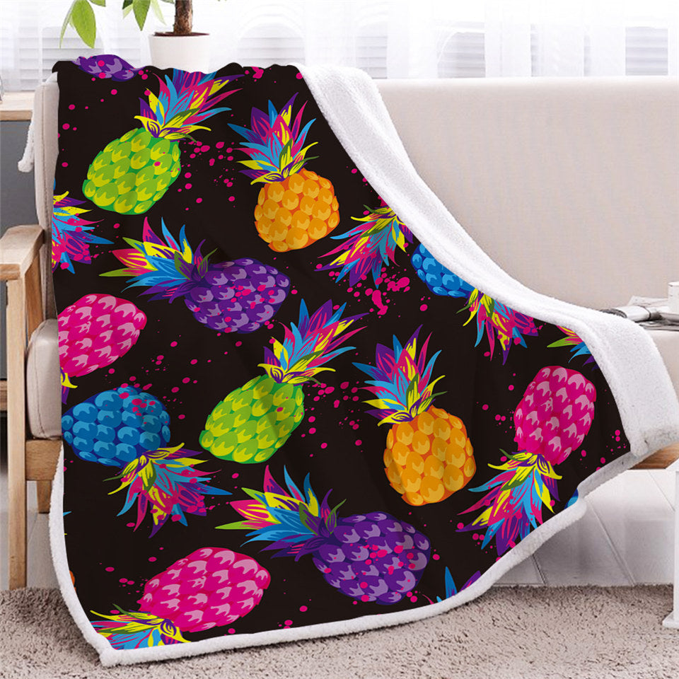 Colorful Pineapple Themed Sherpa Fleece Blanket