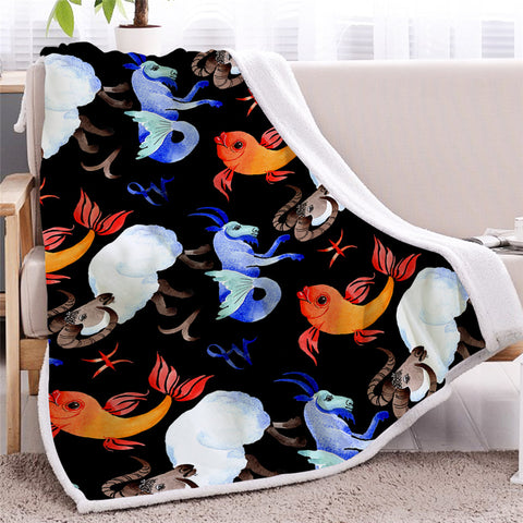 Image of Fish And Goat Themed Sherpa Fleece Blanket