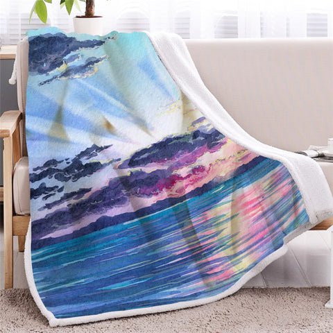 Image of Sunset Sea Themed Sherpa Fleece Blanket - Beddingify