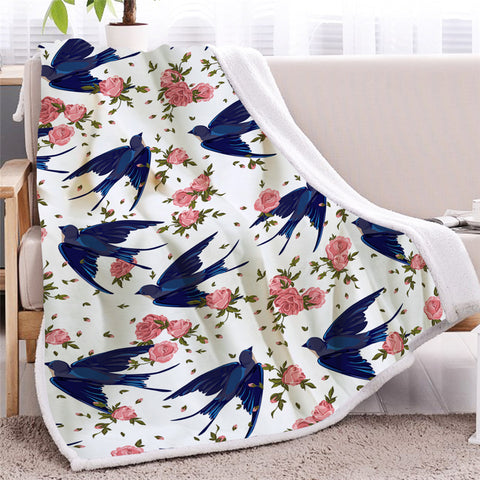 Image of Flower Spring Bird Themed Sherpa Fleece Blanket