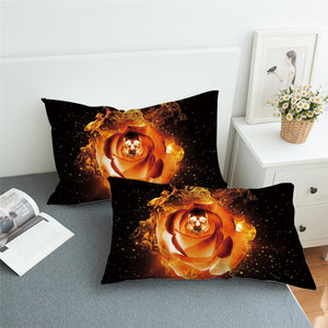 Golden Skull On Rose Pillowcase