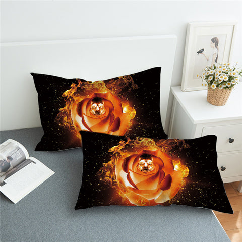 Image of Golden Skull On Rose Pillowcase