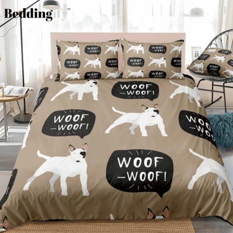 Image of Cartoon Bull Terrier Dog Bedding Set - Beddingify