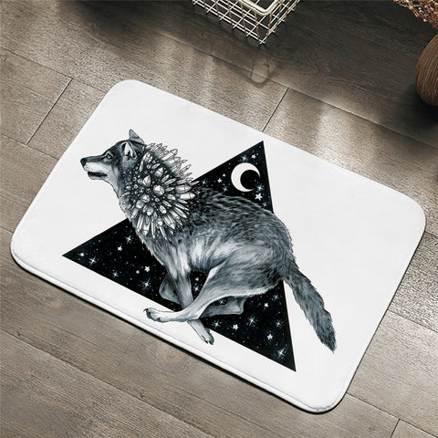 Image of B&W Crystallized Wolf Door Mat