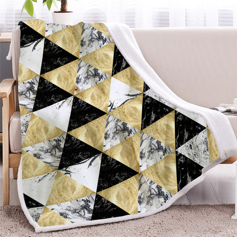 Image of Black White Yellow Triangle Themed Sherpa Fleece Blanket