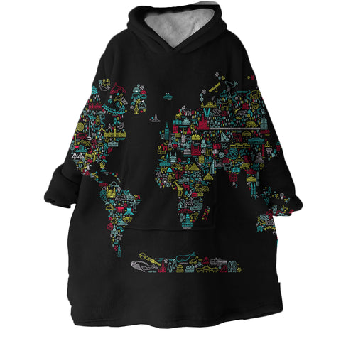 Image of World Map SWLF0473 Hoodie Wearable Blanket