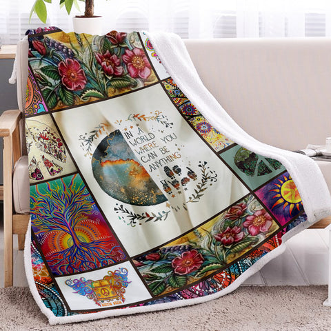 Image of Peace & Love In A World You Can Be Anything Fleece Blanket SWMT9766